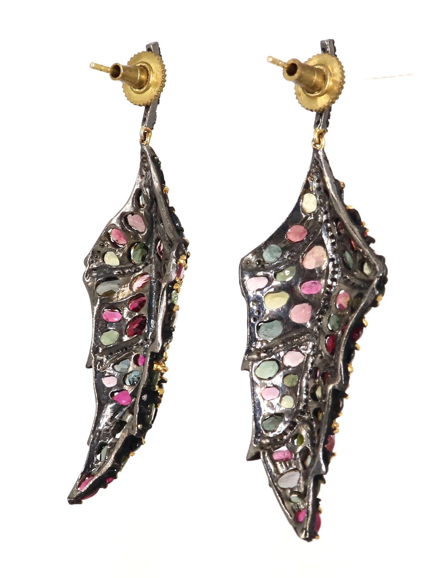 Genuine Multi Tourmaline Real Studded Victorian Earring Gold