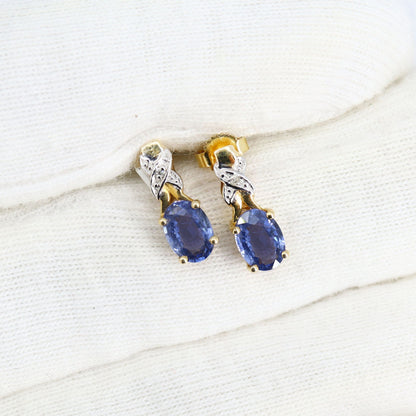 14Kt Yellow Blue Sapphire Earring Gold