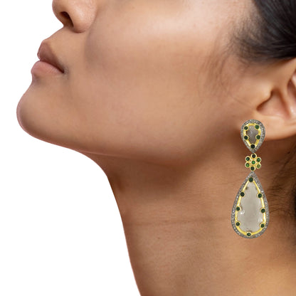 Unique Design Grey Moonstone Chrome Diopside Gemstone Earring