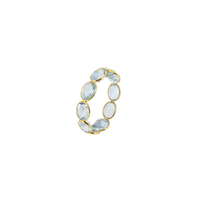 Aquamarine Stone Full Eternity Bezel Wedding Band Yellow Stackable Band Matching Band / Him 18K Gold
