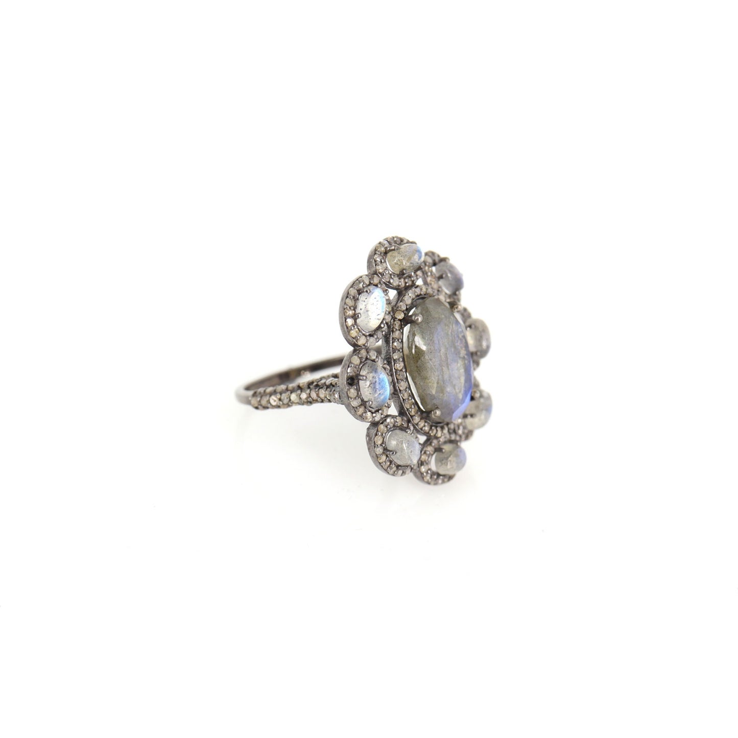 Pave Labradorite Cocktail Ring Silver
