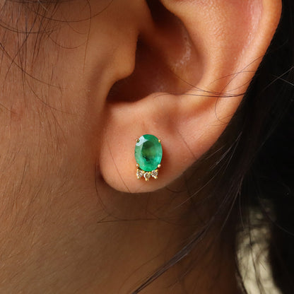 Oval Cut Emerald & Earring 14K Gold