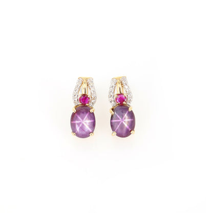 Star Ruby Stud Earring 14K Gold
