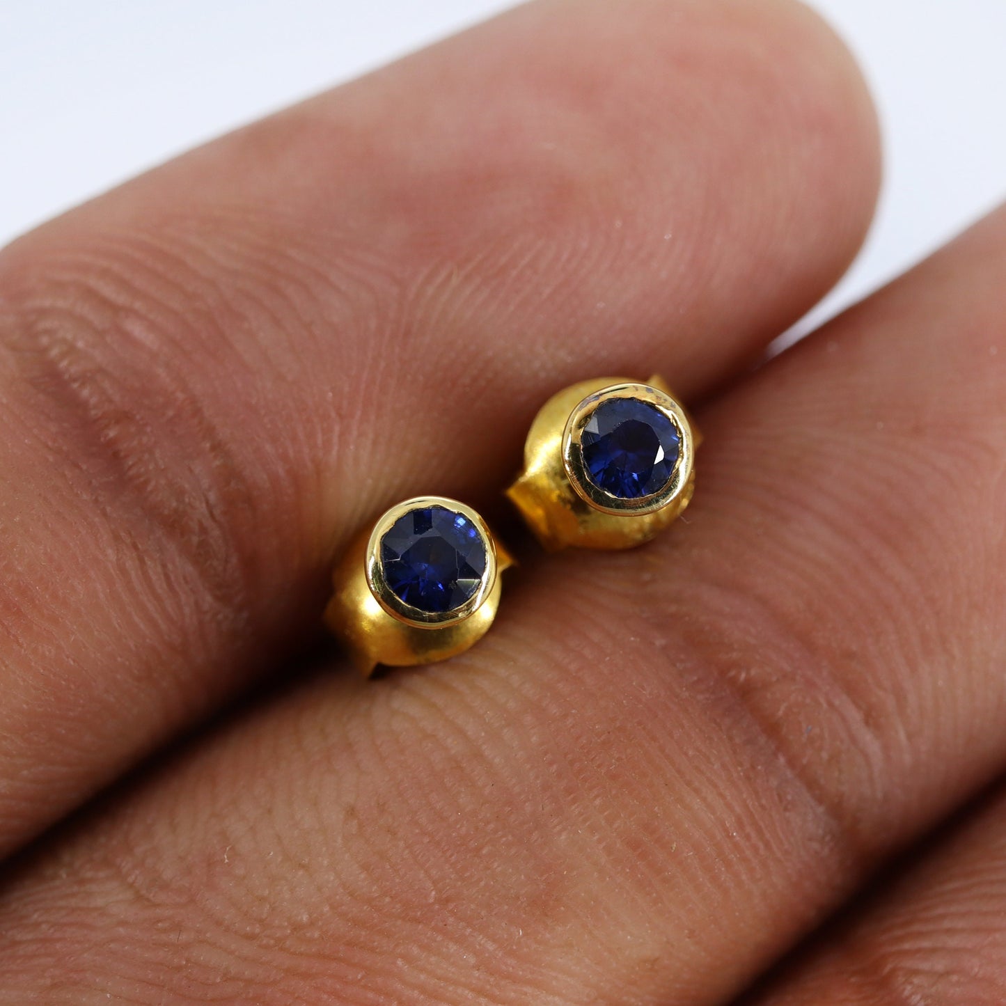 4Mm Tiny Round Studs Daily Wear Studs Blue Sapphire Yellow Sapphire Earring 14K Gold
