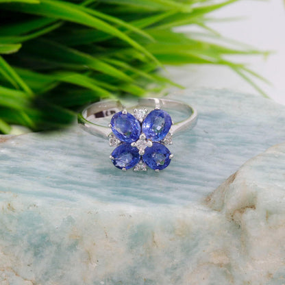 Flower Style Blue Sapphire Ring 14K Gold