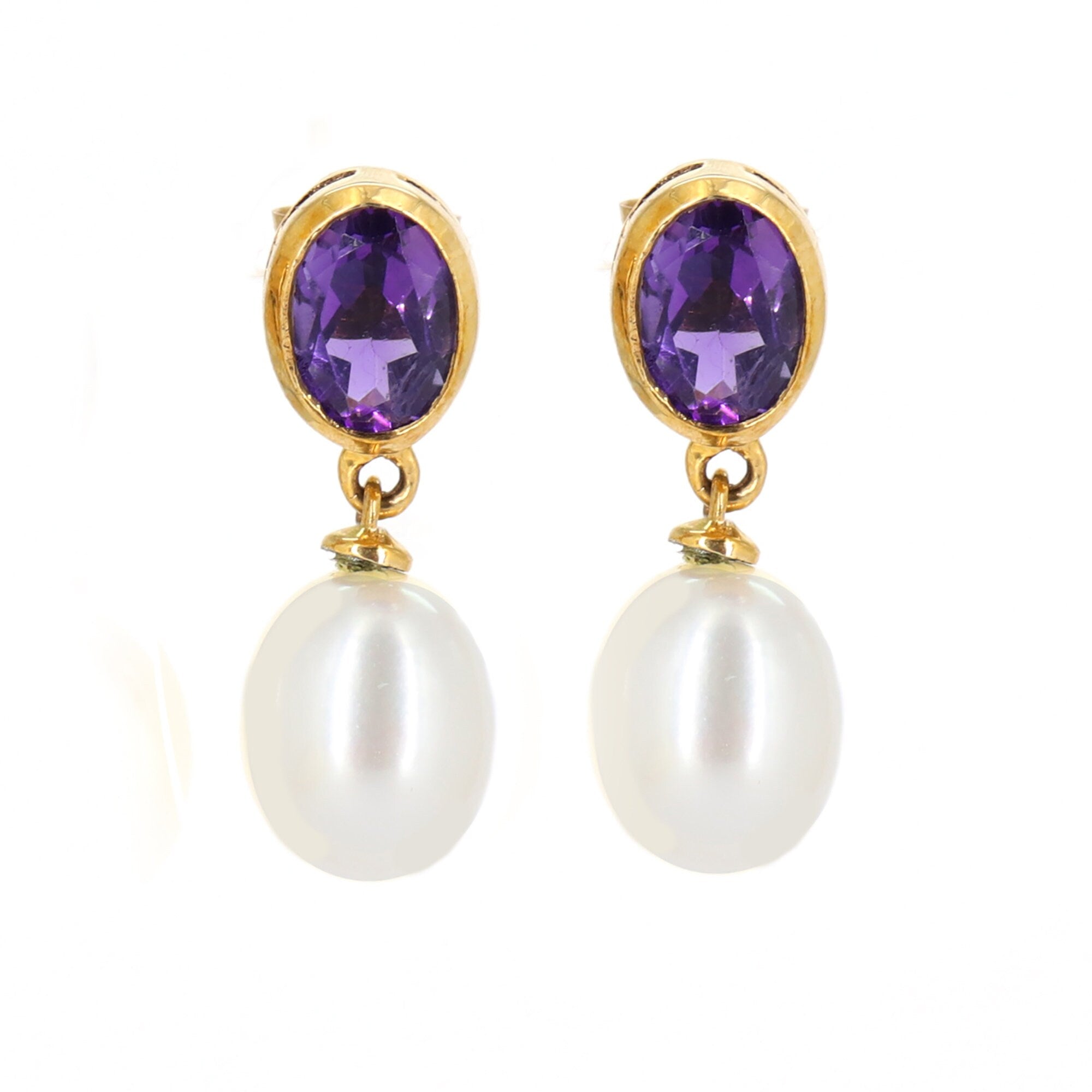 Amethyst Pearl Drop Earring Gold