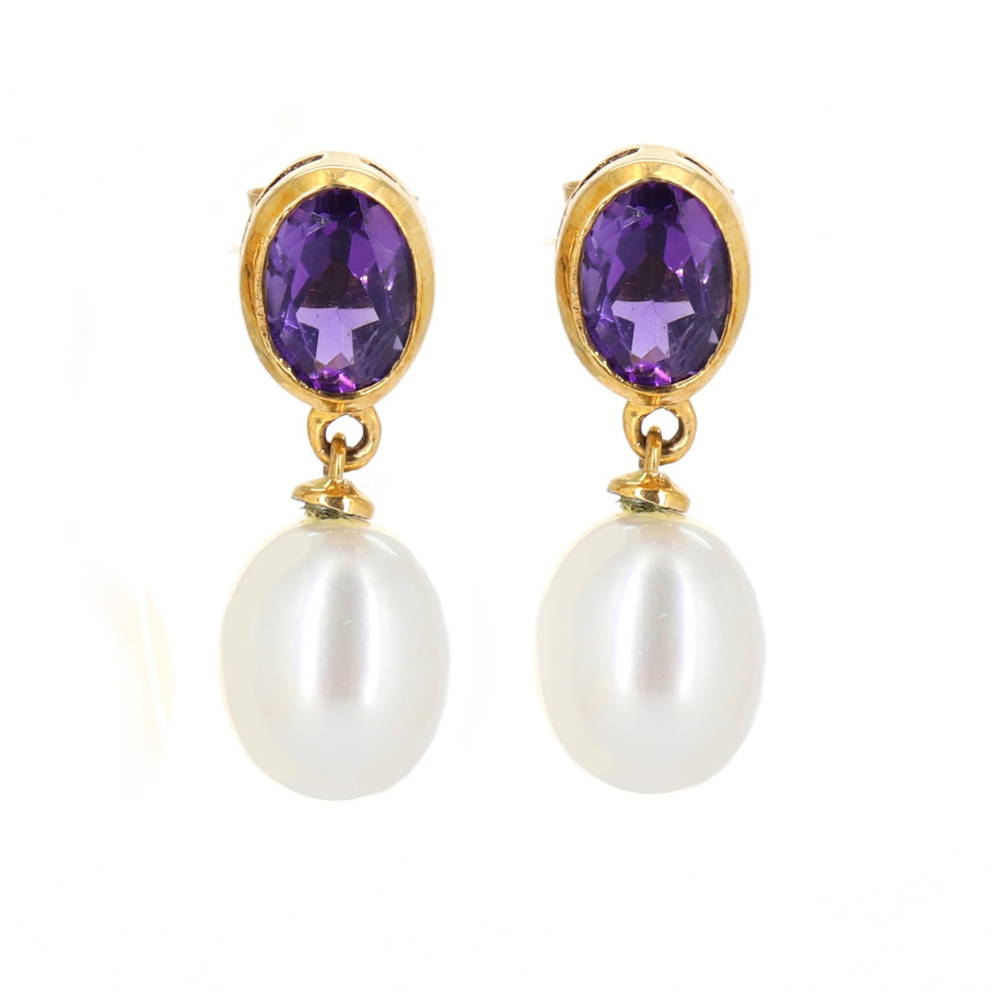Amethyst Pearl Drop Earring Gold