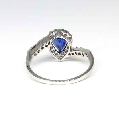 Handmade White Blue Sapphire Pear Ring 18K Gold