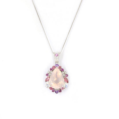 White Rose Quartz Multi Color Tourmaline Pendant 18K Gold