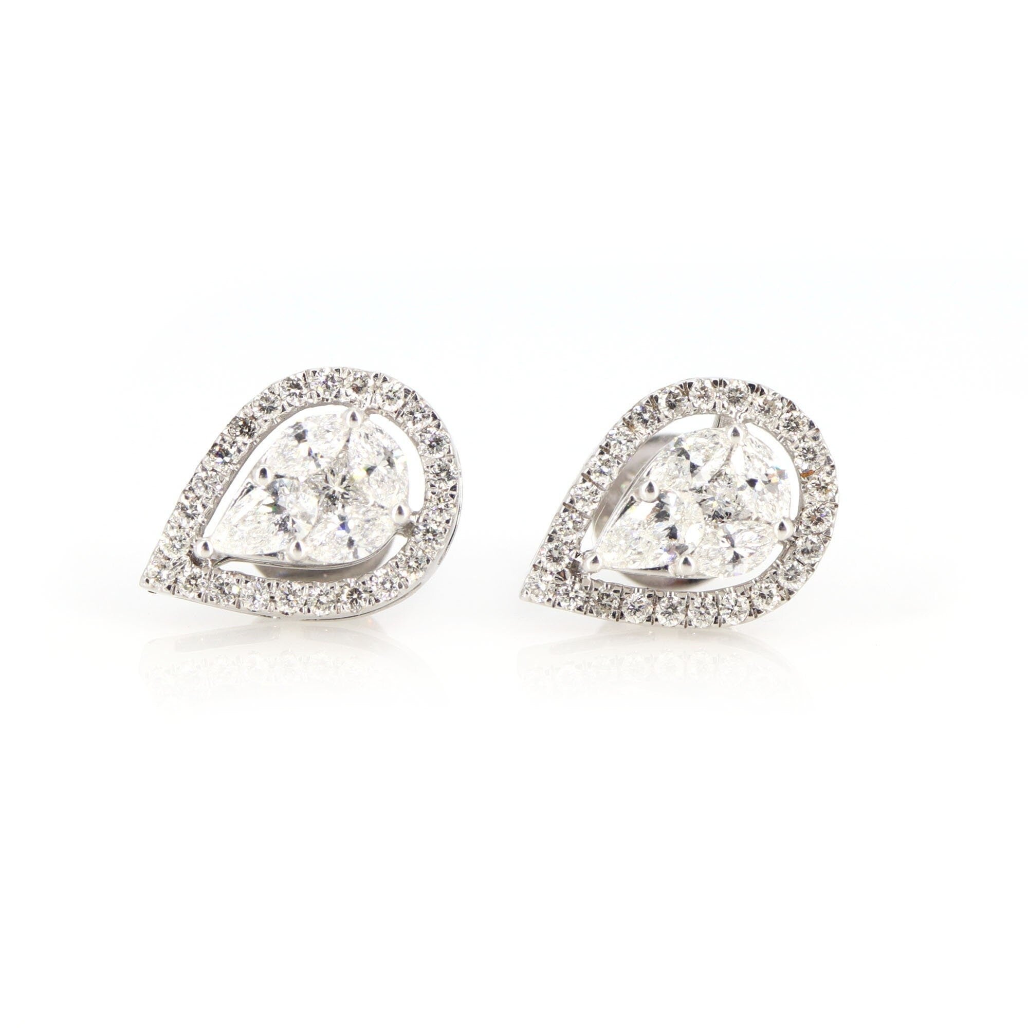 1.04 Marquise Pear & Princess Cut Illusion Setting White Handmade Earring 18K Gold