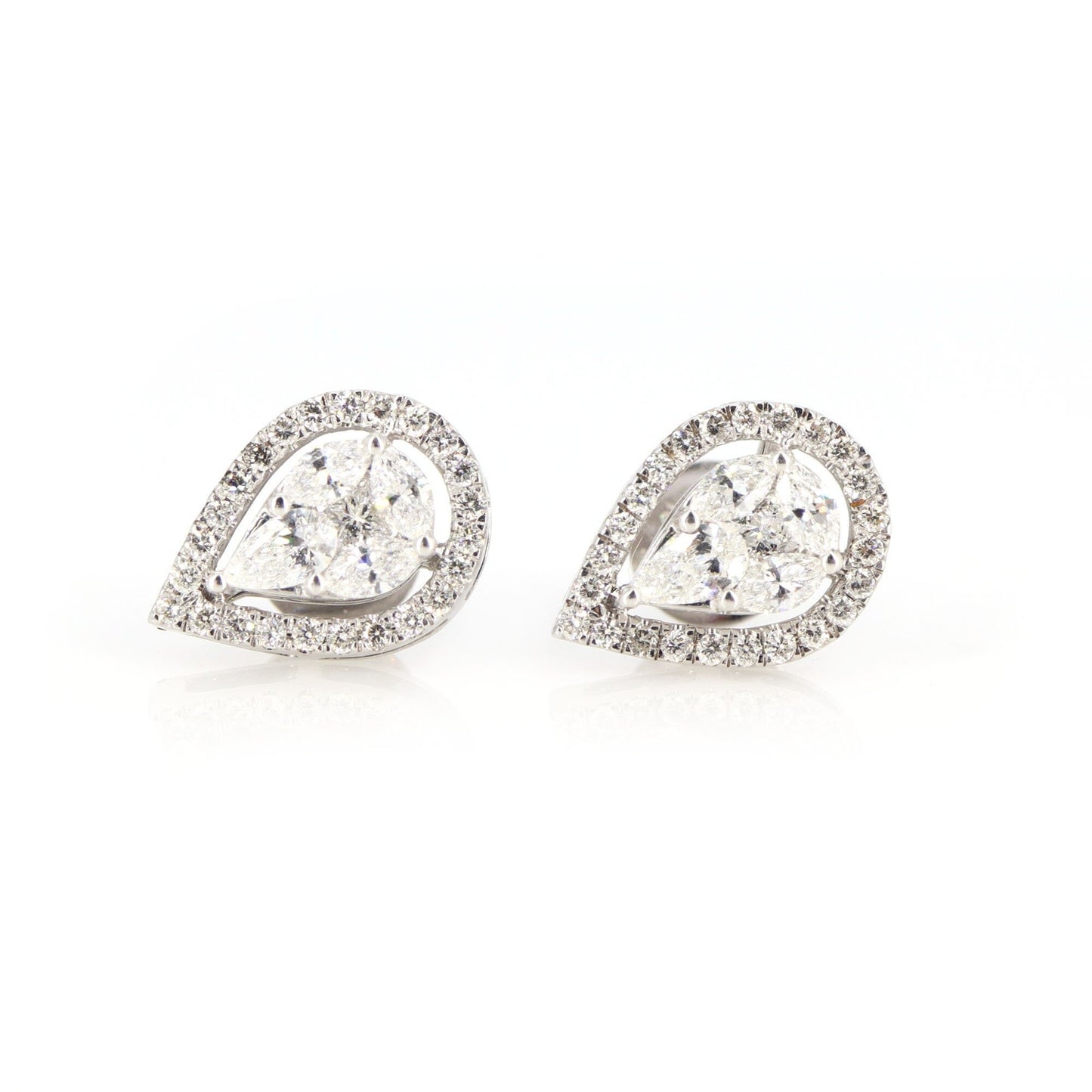 1.04 Marquise Pear & Princess Cut Illusion Setting White Handmade Earring 18K Gold