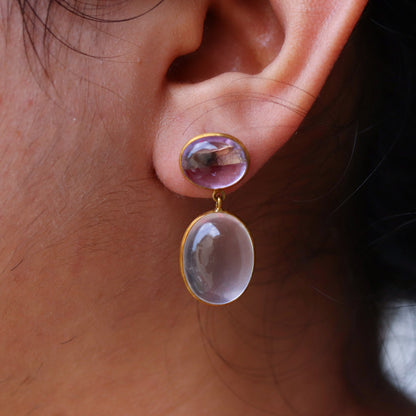 Amethyst & Rose Quartz Cabochon Earring 18K Gold