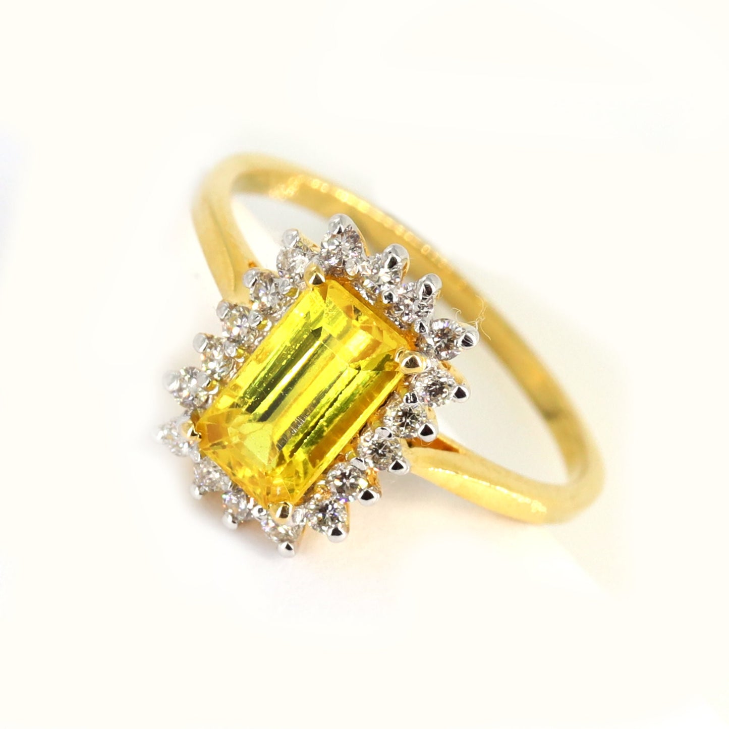 Art Deco Style Emerald Cut Yellow Sapphire Ring 14K Gold