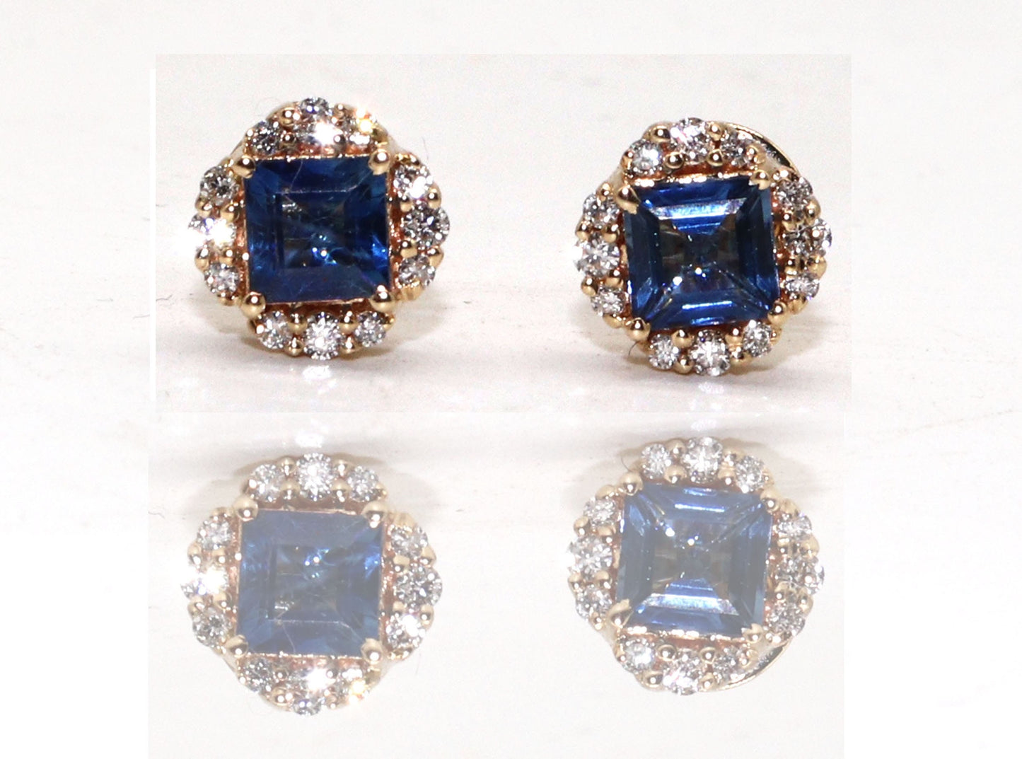 Blue Sapphire Gemstone Studs / Yellow Studs / Princess Cut Sapphire Stone Stud Earring 14K Gold