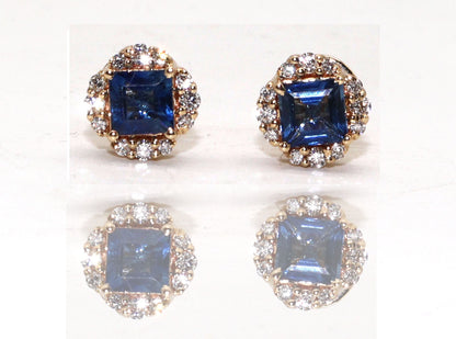 Blue Sapphire Gemstone Studs / Yellow Studs / Princess Cut Sapphire Stone Stud Earring 14K Gold