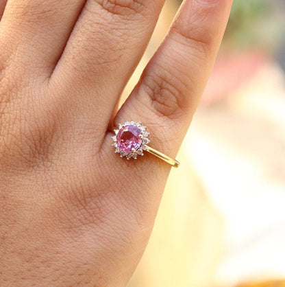 Pink Sapphire Gemstone Ring 14K Gold