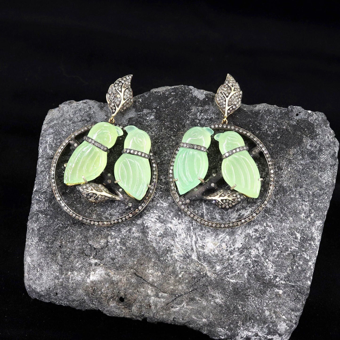 Exclusively Designed Chalcedony Bird Shape Carvings Earring