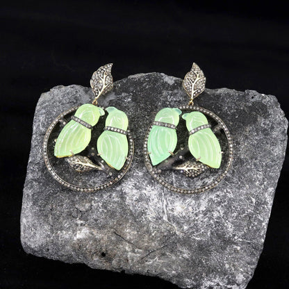 Exclusively Designed Chalcedony Bird Shape Carvings Earring