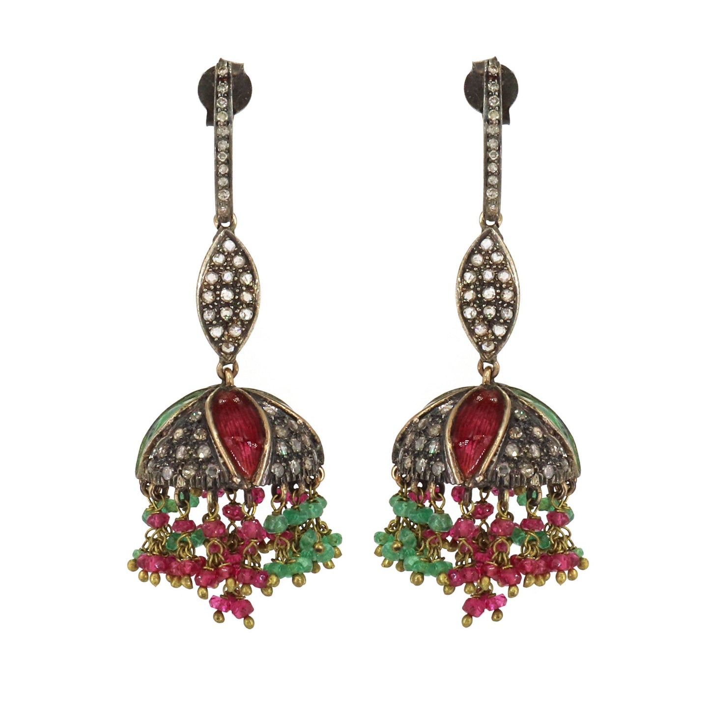Spinel & Emerald Enamel Earring