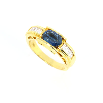 Natural Diamond & Blue Sapphire Men'S Ring 18K Gold
