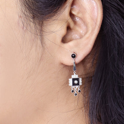 Black Onyx Pearl Earring Gold
