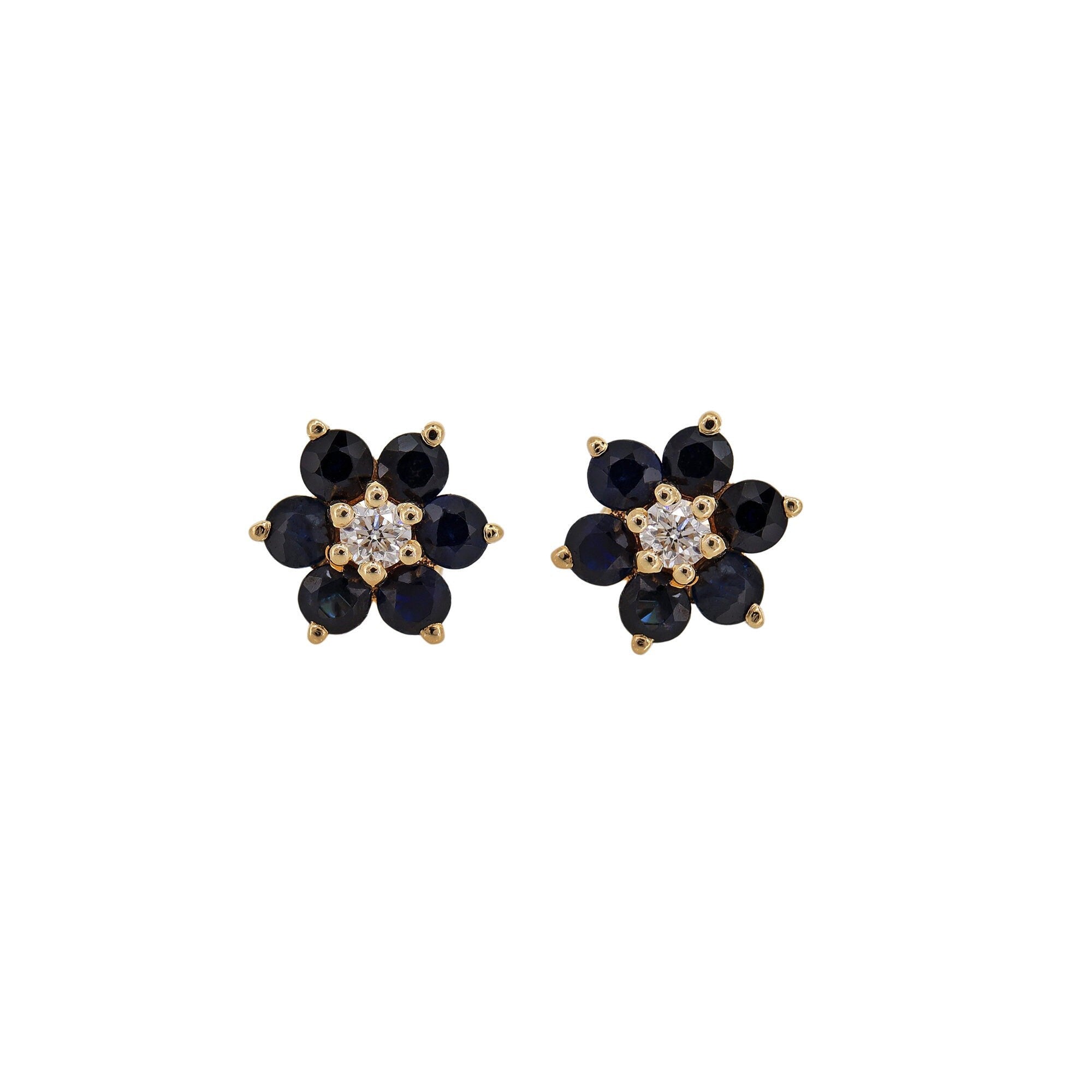 Genuine Blue Sapphire Gemstone Stud Earring 14K Gold