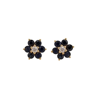 Genuine Blue Sapphire Gemstone Stud Earring 14K Gold