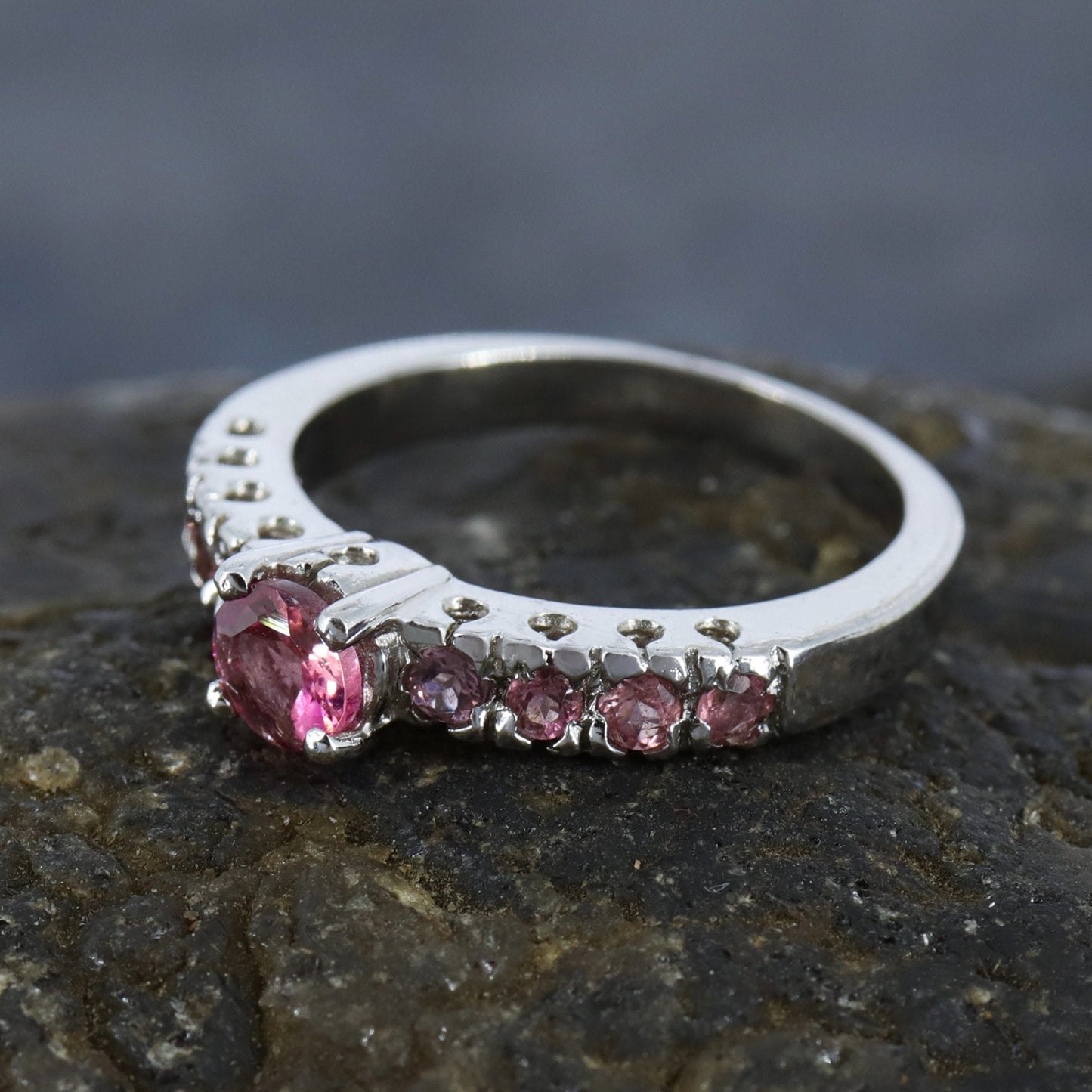 Solitaire Pink Tourmaline Ring Silver