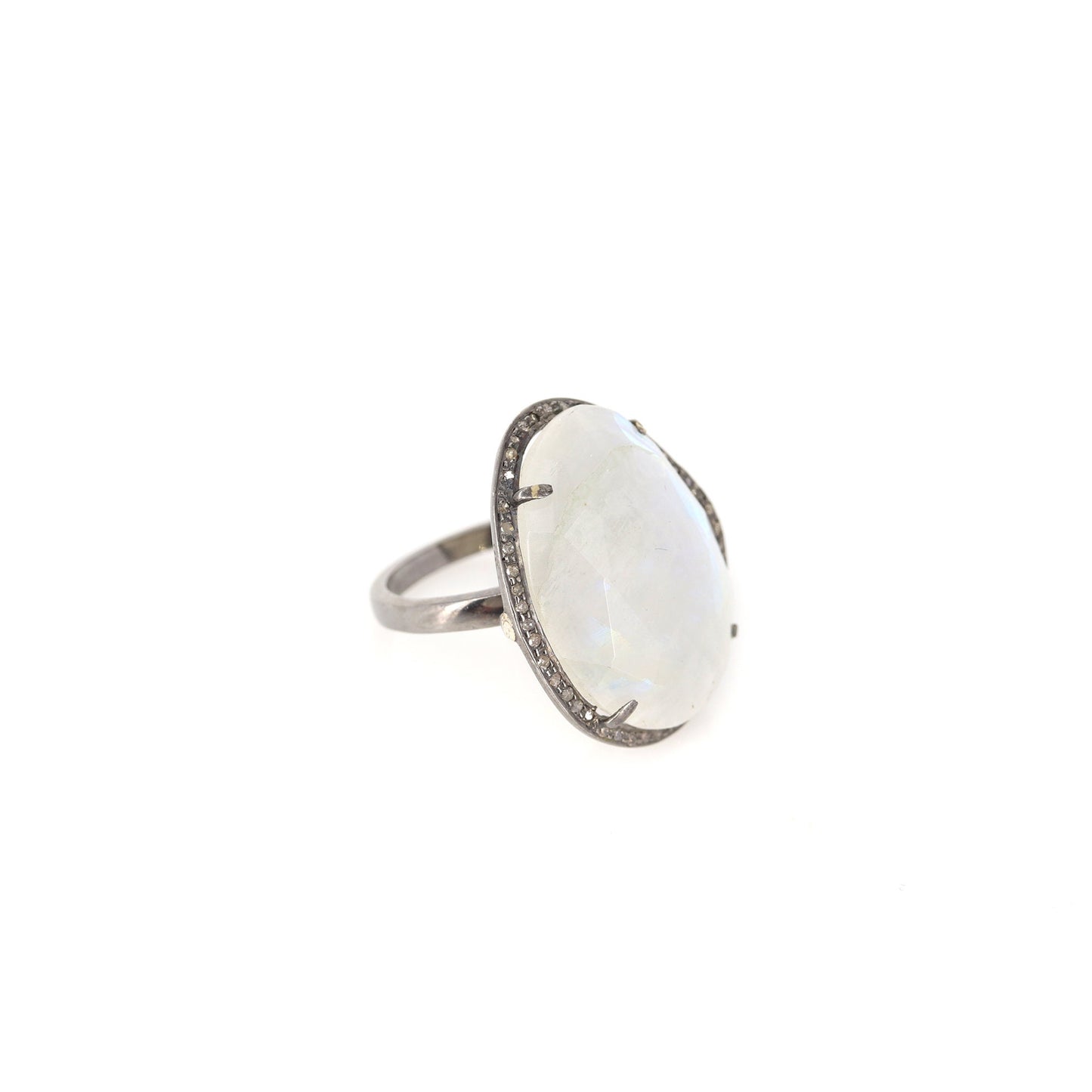Very Beautiful Rainbow Moonstone Ring Silver
