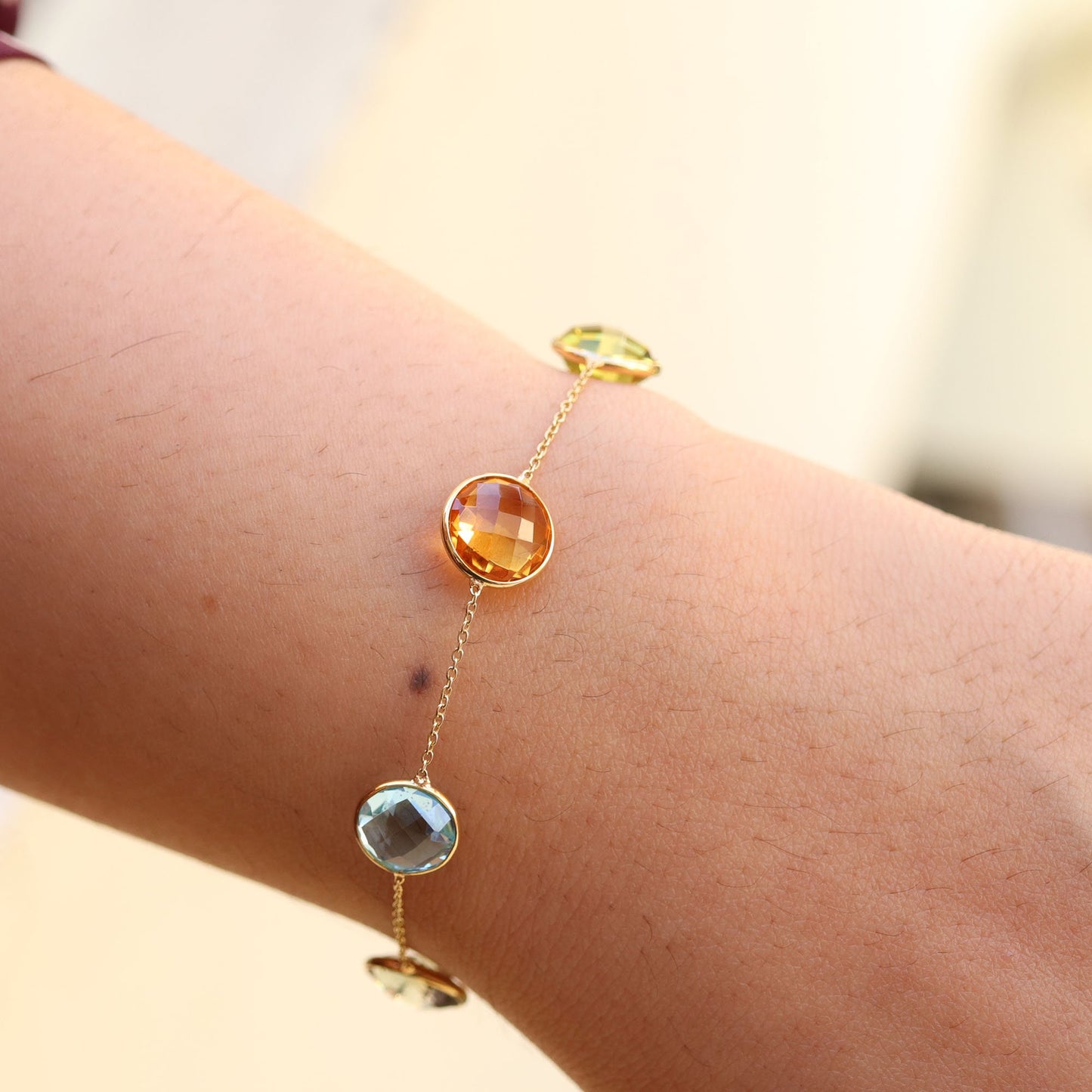 Amethyst Green Amethyst Blue Topaz Citrine Lemon Topaz Bezel Bracelet 18K Gold