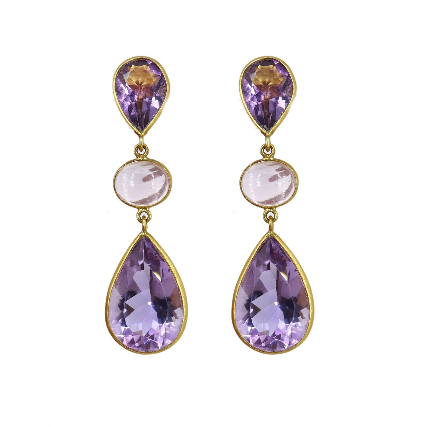 Stunning Purple Amethyst Rose Quartz Earring 18K Gold