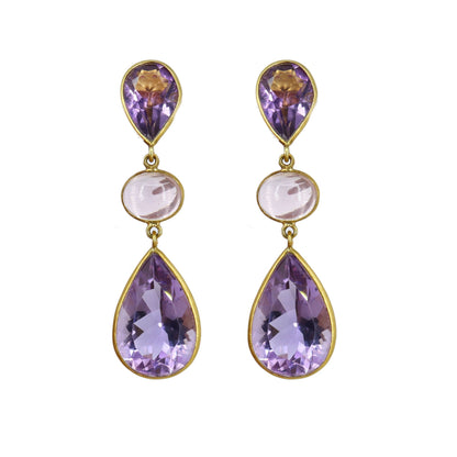 Stunning Purple Amethyst Rose Quartz Earring 18K Gold