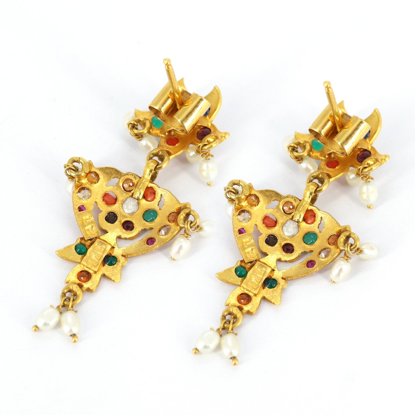 Navratan Antique Yellow Earring 22K Gold