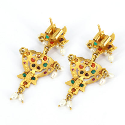 Navratan Antique Yellow Earring 22K Gold