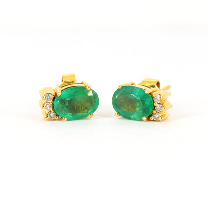 Oval Cut Emerald & Earring 14K Gold