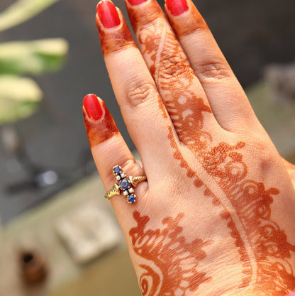 Antique Georgian 9K Yellow Baroque Pearl Sapphire Ring Gold