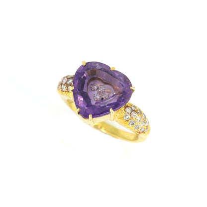 One A Kind Heart Shape Amethyst Ring 18K Gold