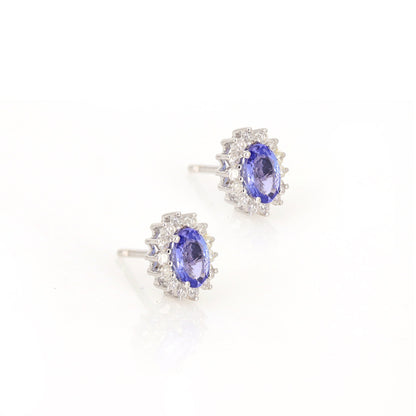 Cluster Tanzanite Studs White Multi Gemstone Tanzanite Earring 18K Gold