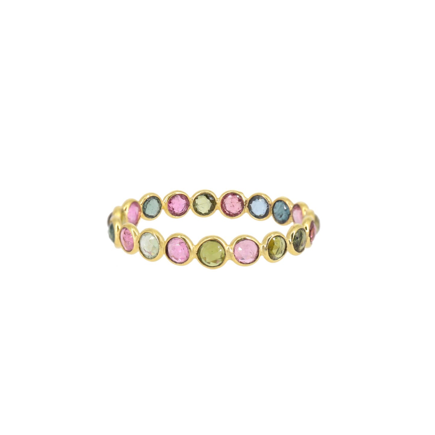 Genuine Multi Tourmaline Gemstone Eternity Band Ring 18K Gold