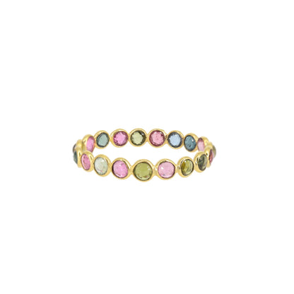 Genuine Multi Tourmaline Gemstone Eternity Band Ring 18K Gold