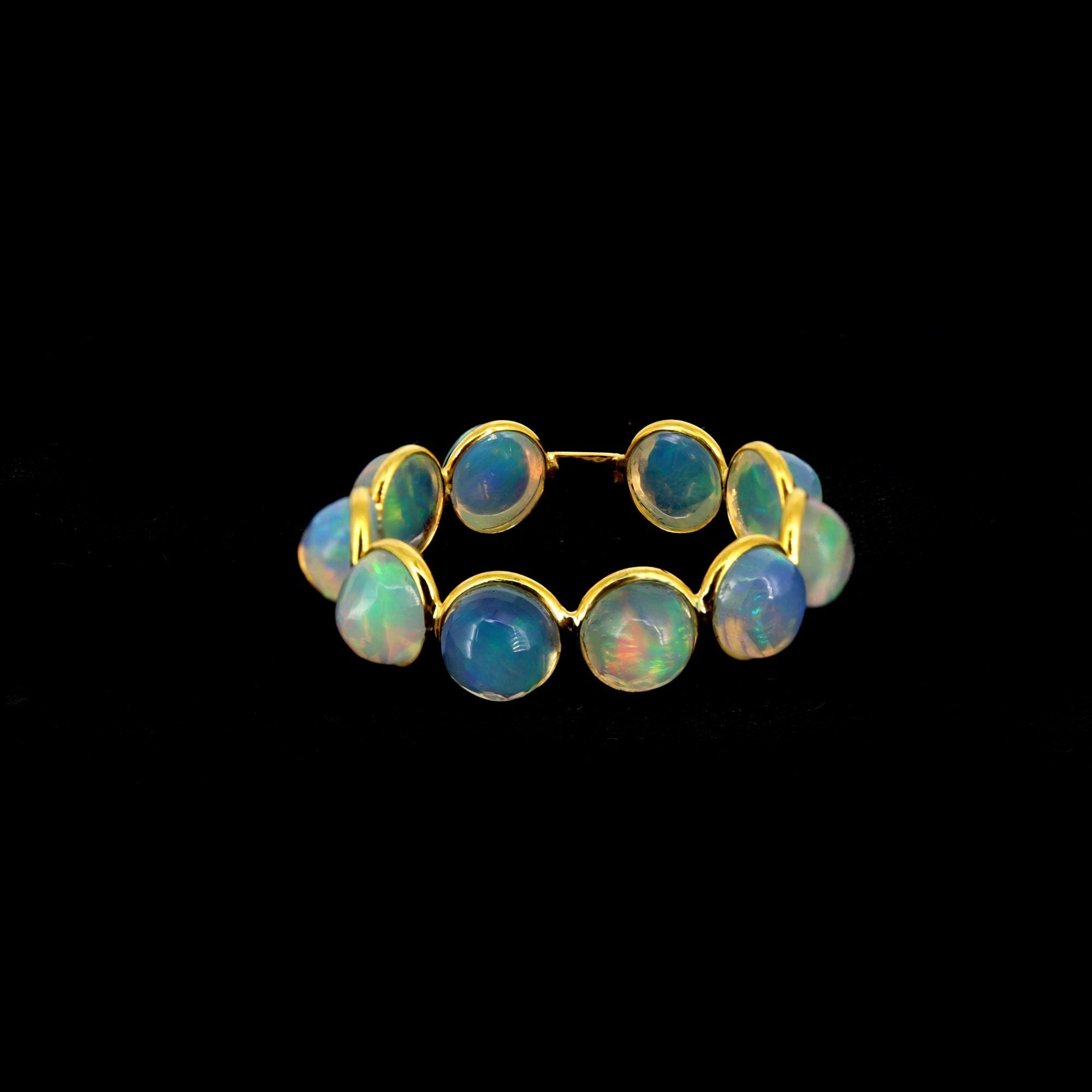 Ethiopian Opal Gemstone Stackable Wedding Band / Yellow Petite Bezel Jewelry Ring 18K Gold