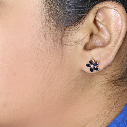 Yellow Handmade Blue Sapphire Earring 14K Gold
