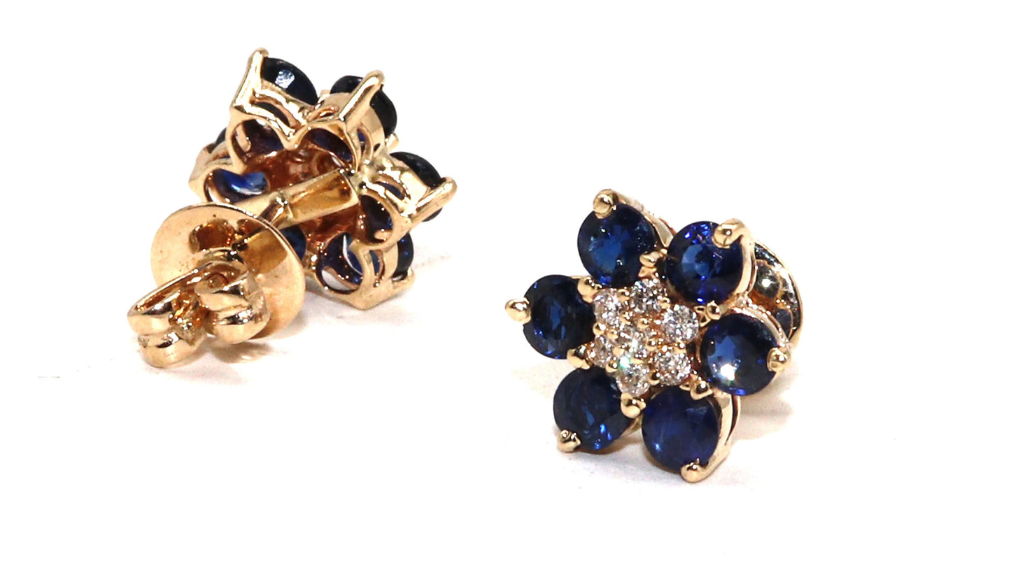 Genuine Blue Sapphire Stud Earring 14K Gold