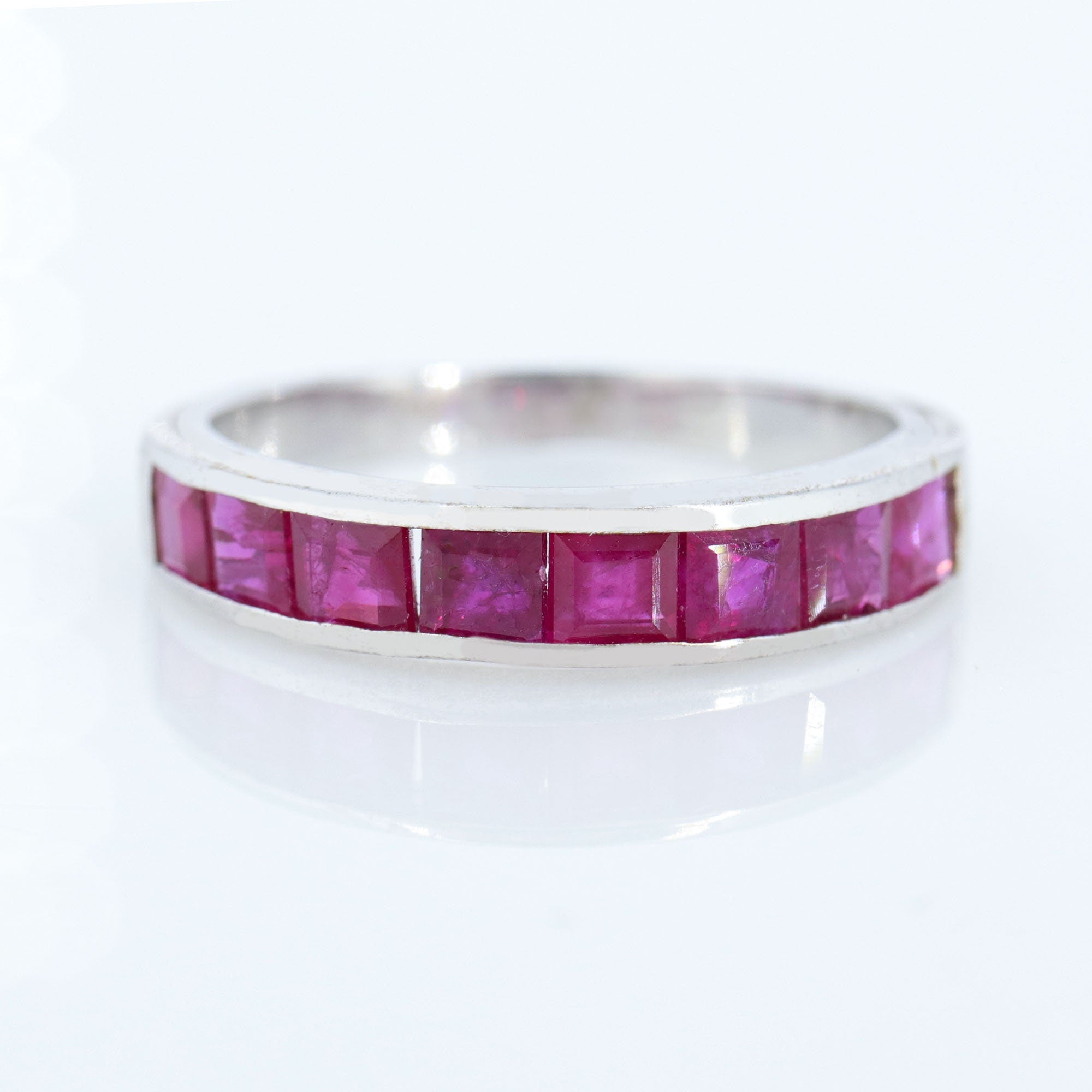 Faceted Square Cut Ruby Ring Silver