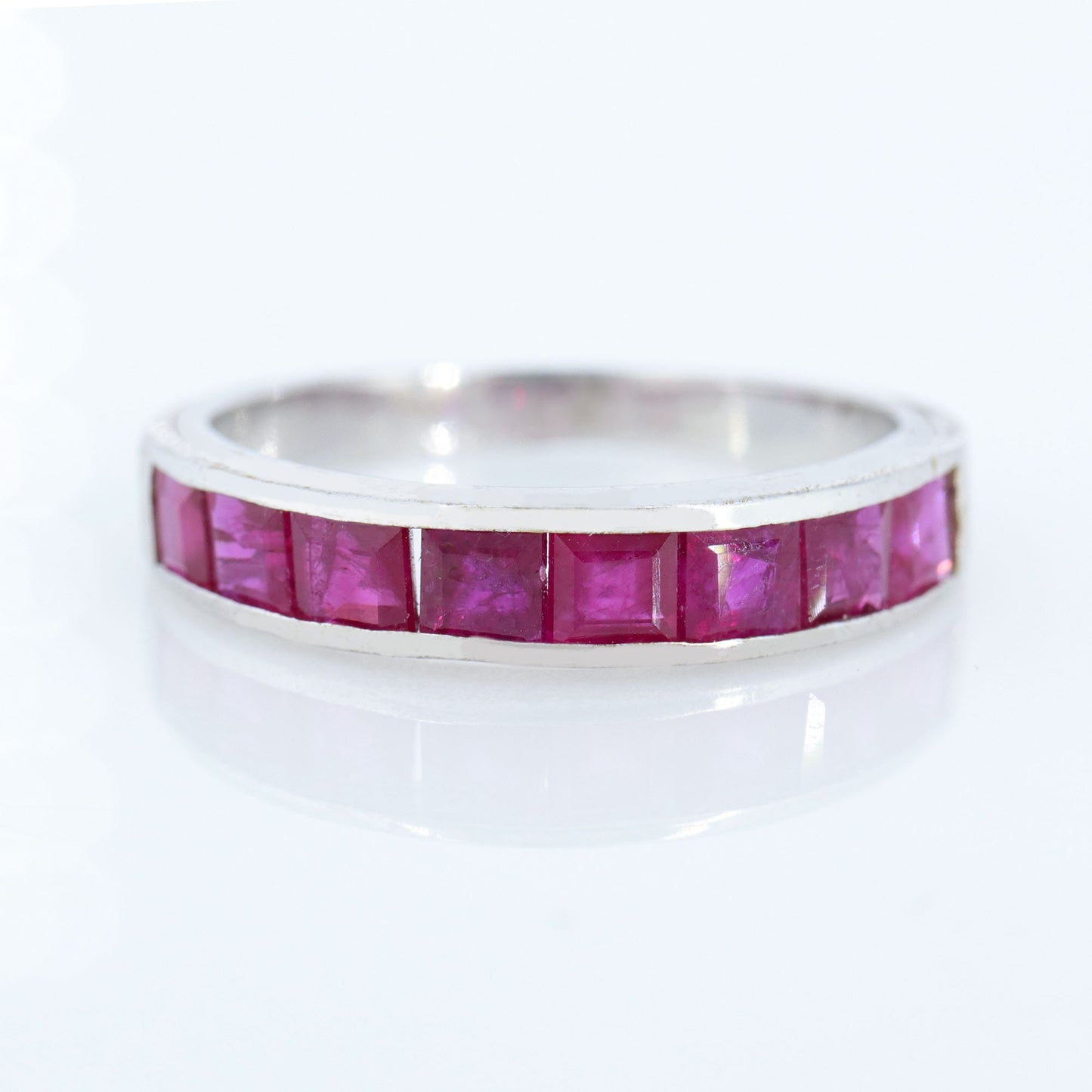 Faceted Square Cut Ruby Ring Silver