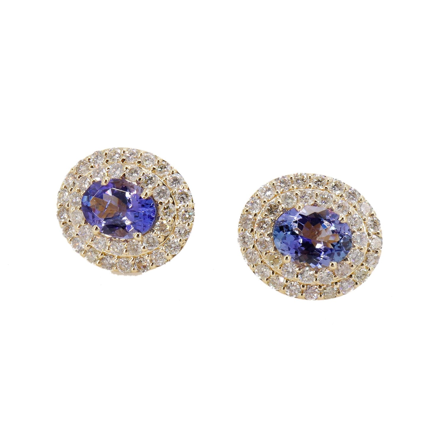 Oval Tanzanite & Double Cut Earring 14K Gold