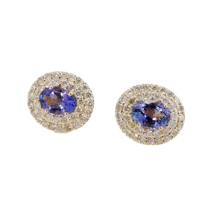 Oval Tanzanite & Double Cut Earring 14K Gold