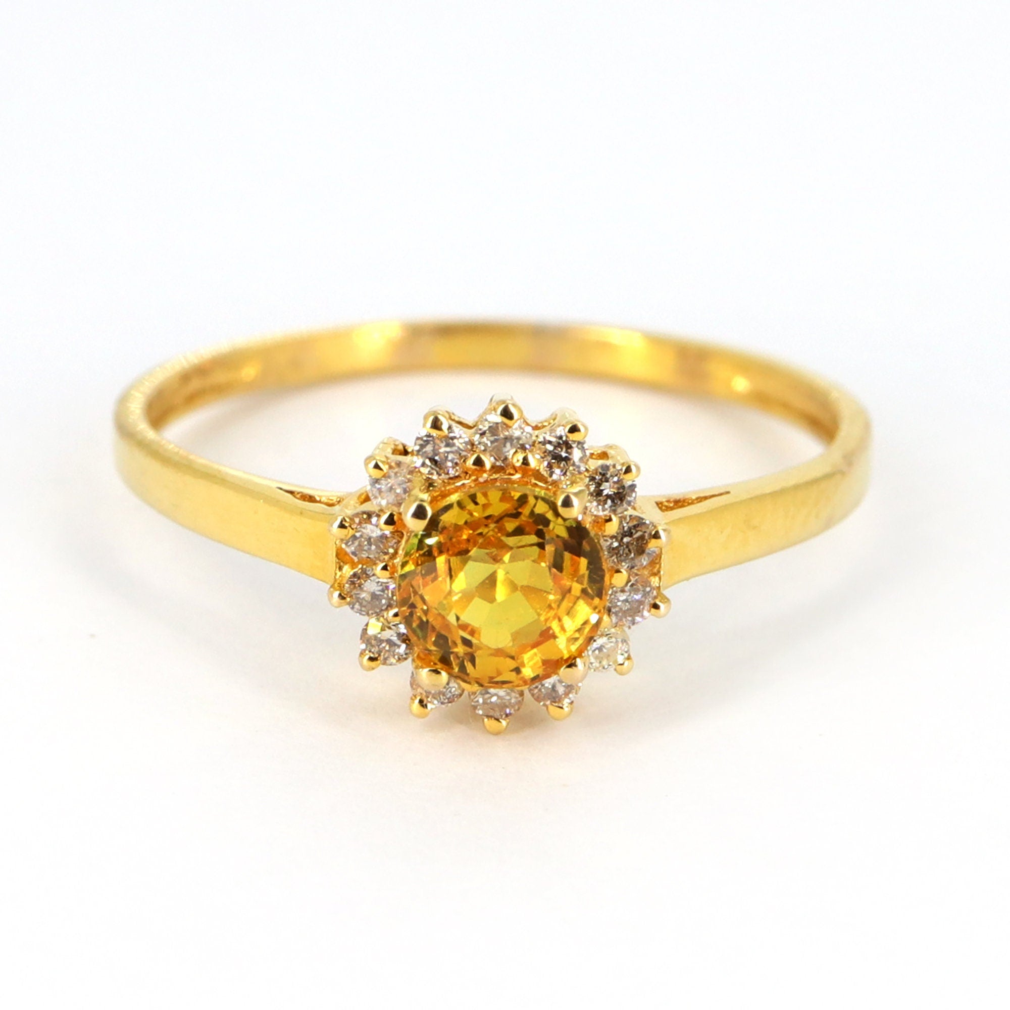 Brilliant Cut Yellow Sapphire Ring 14K Gold