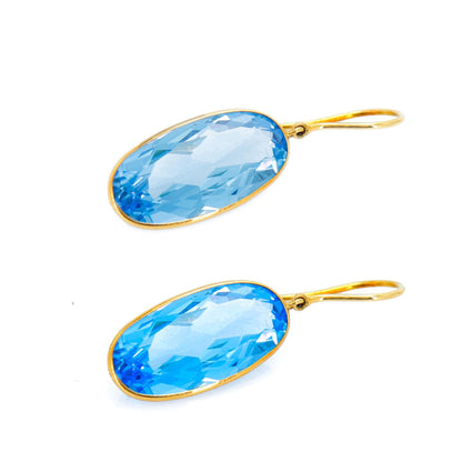 Oval Shape Blue Topaz Earring 18K Gold