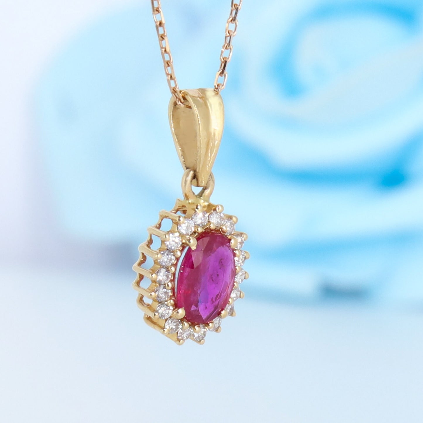 Ruby Halo Pendant 18K Gold